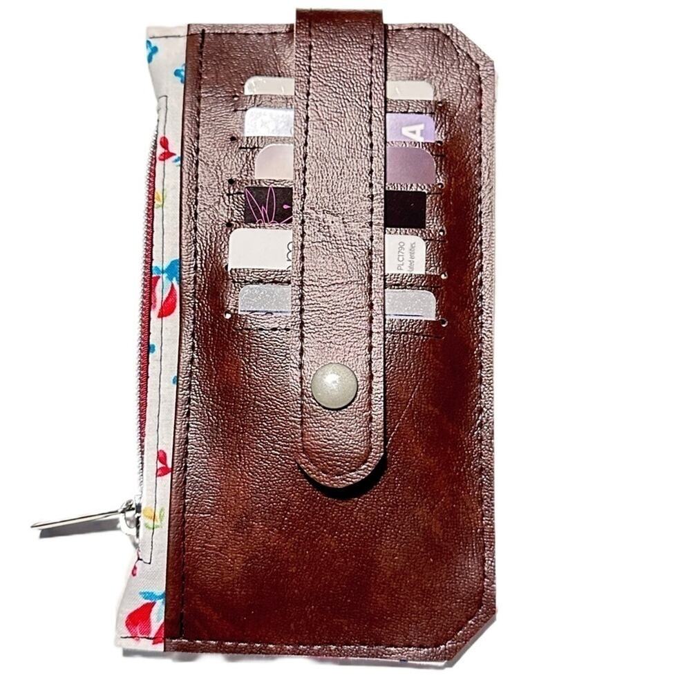 Floral wallet brown vinyl purse pallet card holder handmade - Picture 3 of 10
